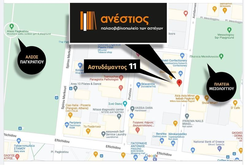 Χάρτης πρόσβασης στο Παλαιοβιβλιοπωλείο των Αστέγων